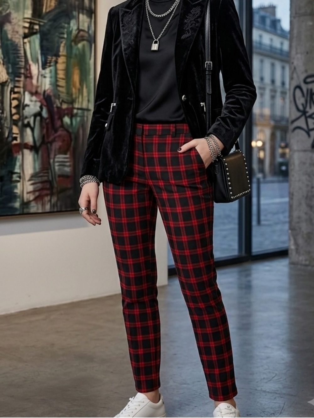 Verve Blues Plaid Trousers, Women's Size L
